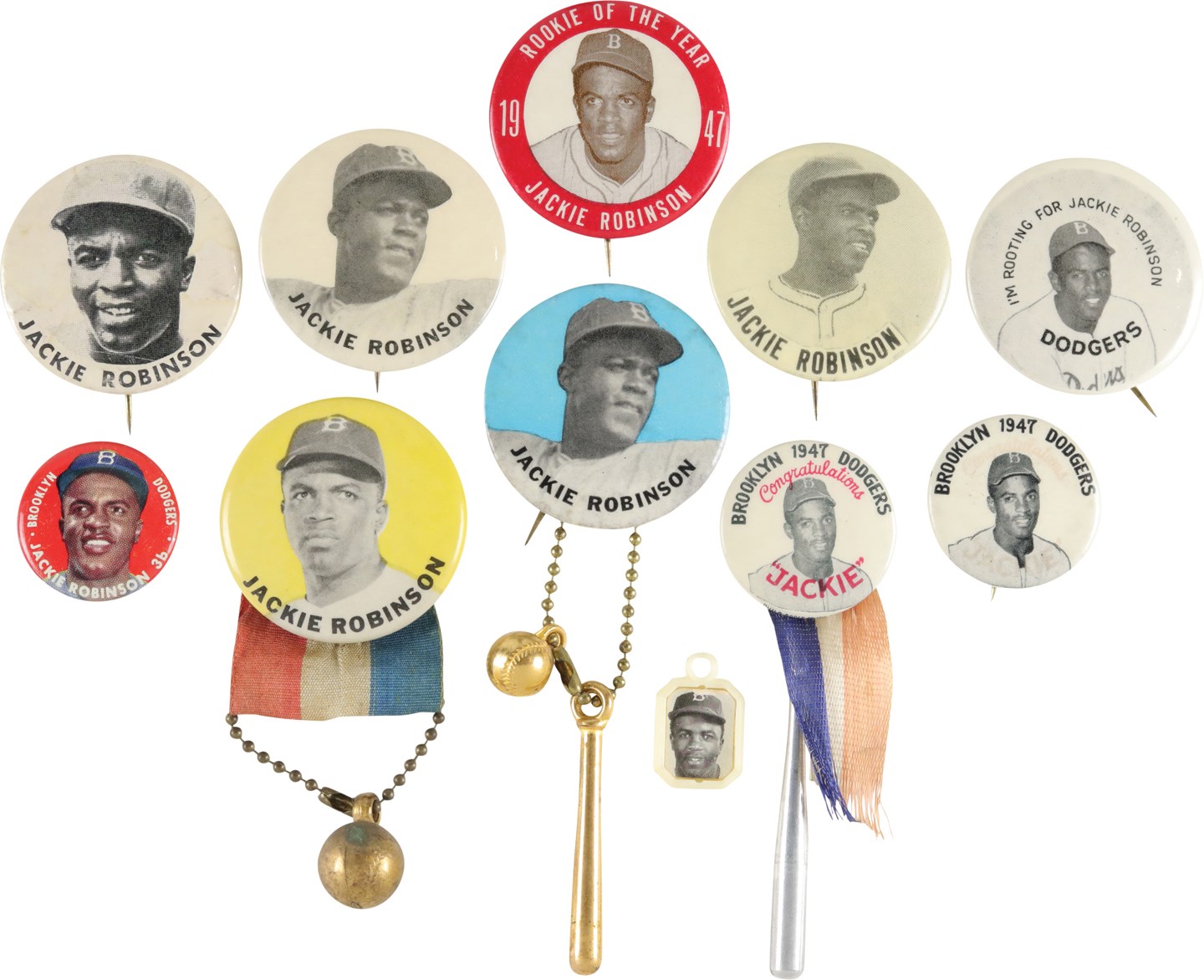 1940s & 1950s Jackie Robinson Pin Collection (10)