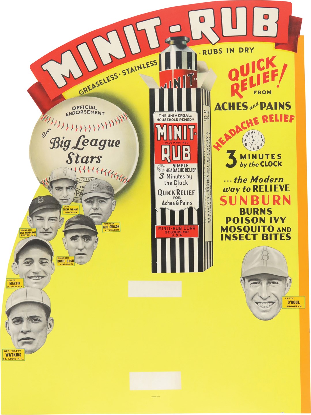 1930s Minit-Rub Baseball In-Store Advertising Display