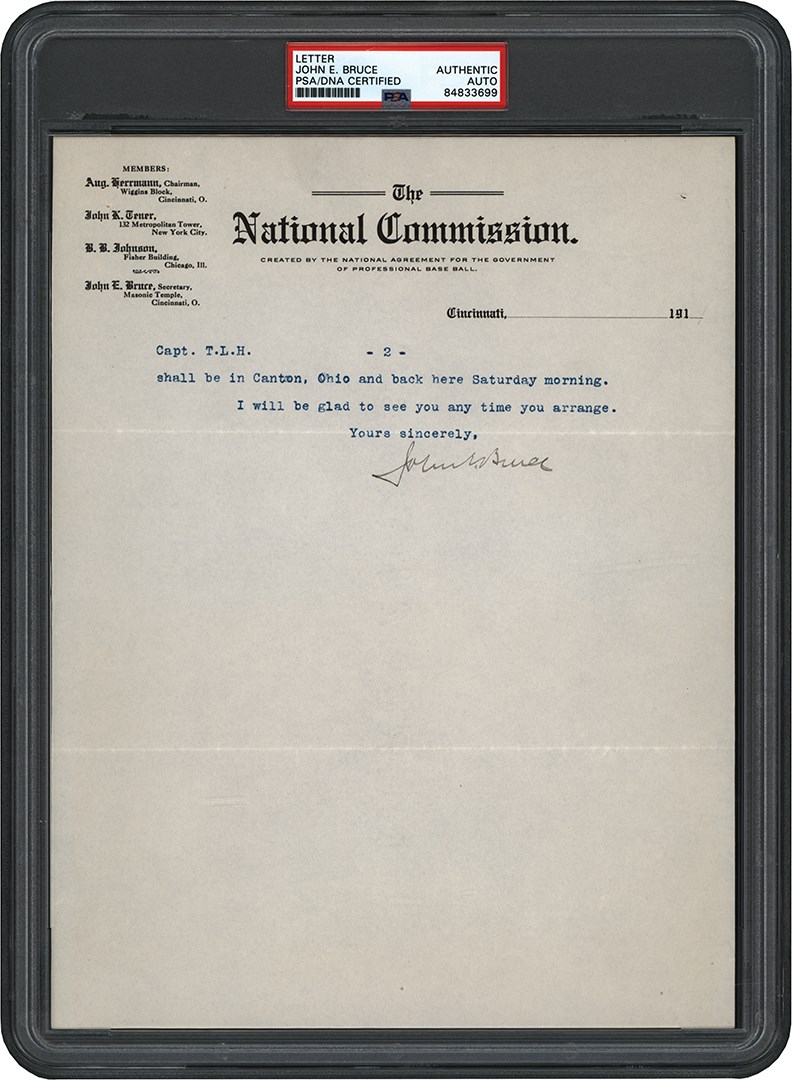 914 Correspondence Between The National Baseball Commission and Colonel Tillinghast Huston Re: Acquisition of the New York Yankees - Huston Ridicules the Team and Recommends Leaving The Polo Grounds (ex-Barry Halper Collection)