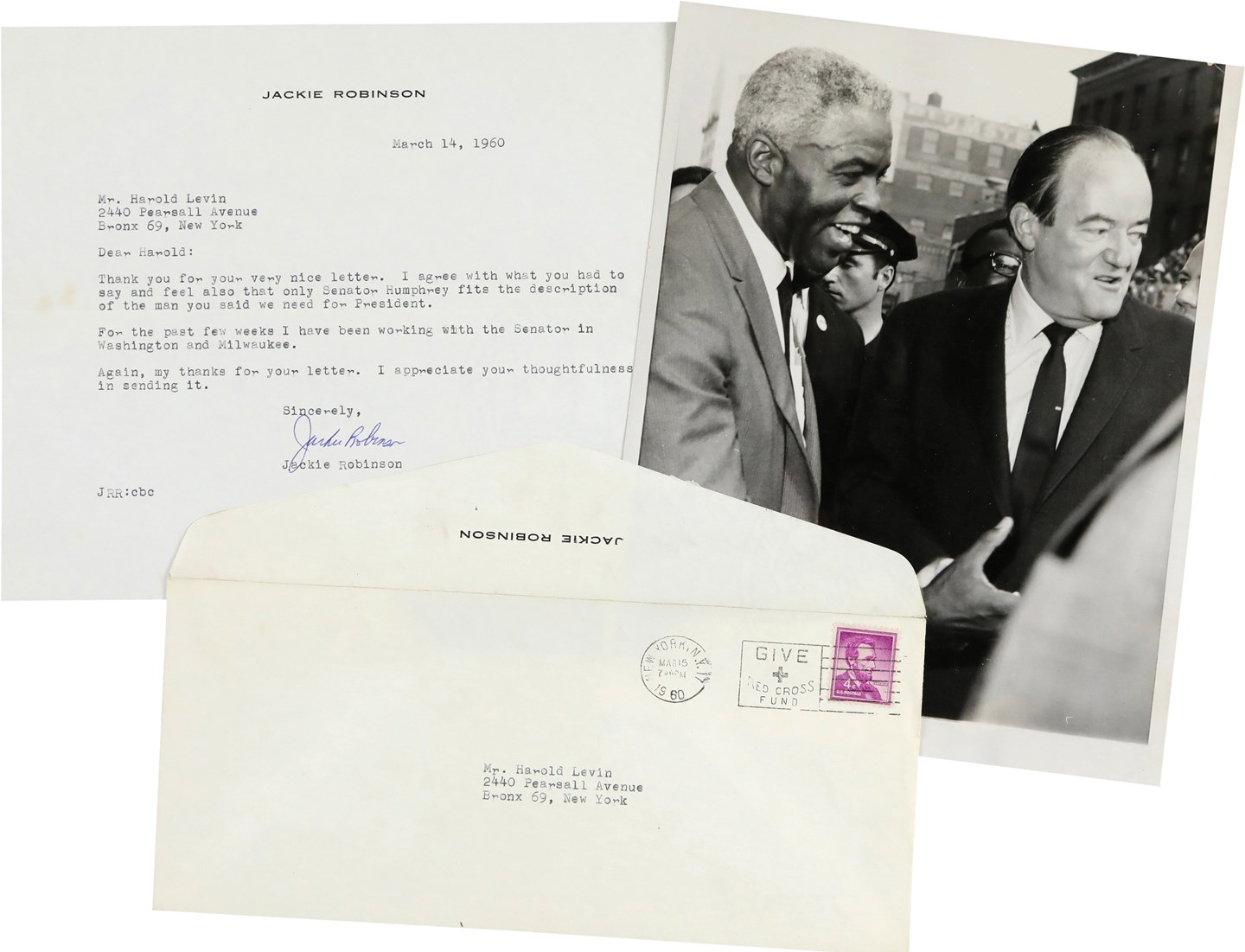 1960 Jackie Robinson Signed Letter - On the Campaign Trail for Hubert Humphrey (PSA)