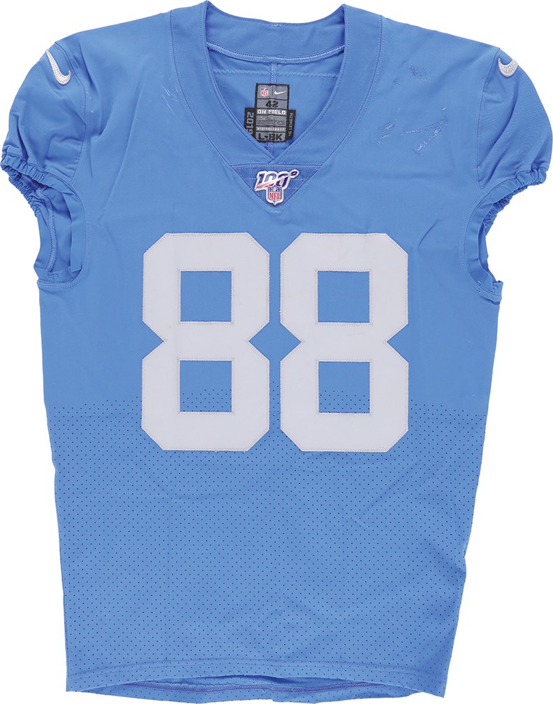 - 9/29/19 TJ Hockenson Rookie Detroit Lions Game Worn Jersey - Second Career Touchdown Game! (Photo-Matched)