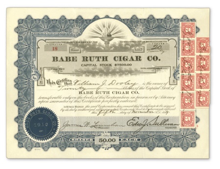 - 1919 Babe Ruth Cigar Stock Certificate