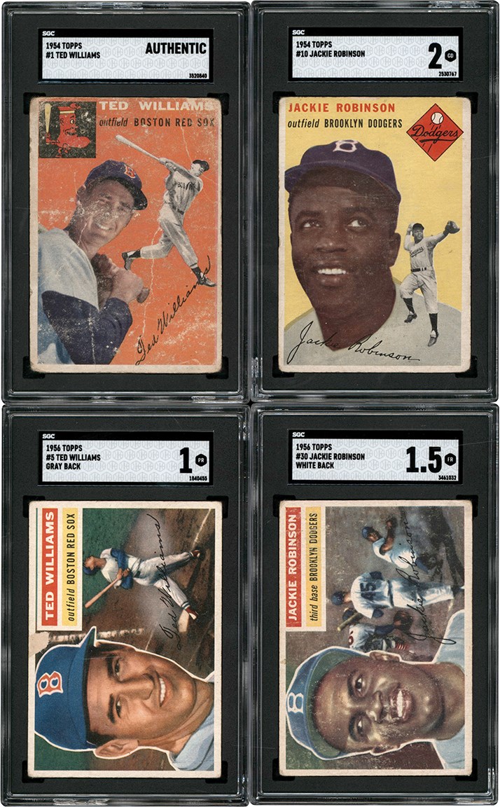 - 954-1956 Topps Baseball Jackie Robinson and Ted Williams SGC Card Collection (4)