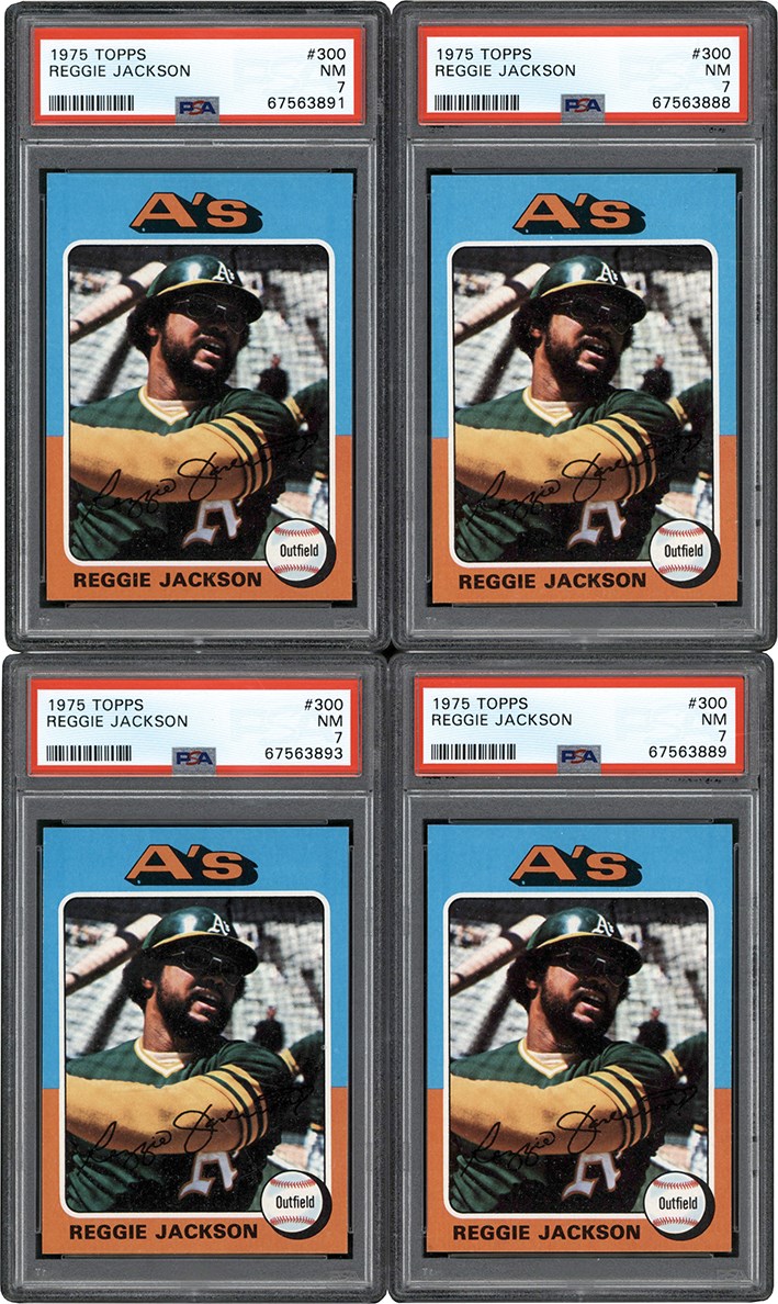 - 1975 Topps Baseball #300 Reggie Jackson Card Collection (4) PSA NM 7