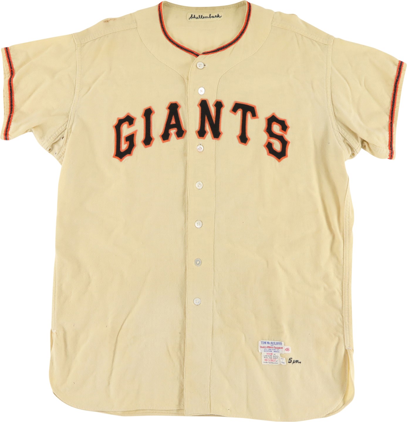 Baseball Equipment - 1955 Frank Shellenback New York Giants Game Worn Jersey