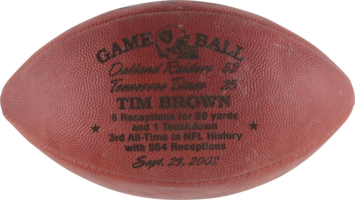 9/29/02 Tim Brown Reception Football for 3rd All-Time in NFL History (PSA)