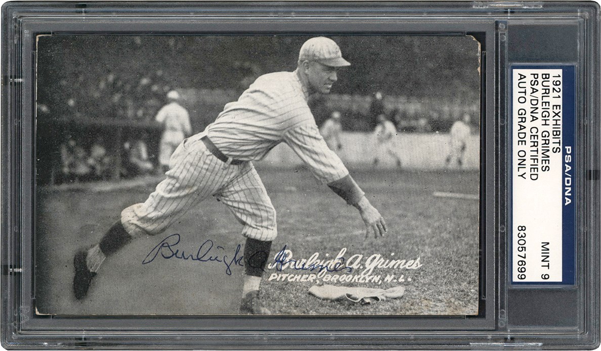 - igned 1921 Exhibits Burleigh Grimes Rookie Card PSA MINT 9 Auto
