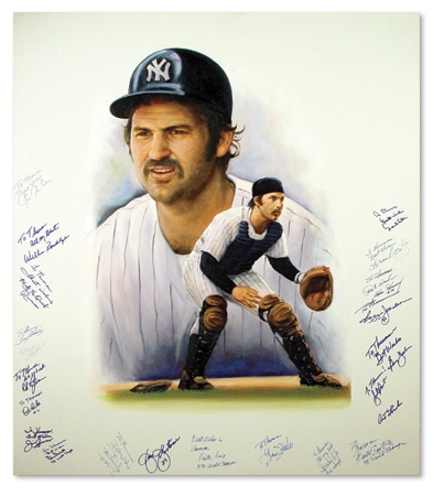 NY Yankees, Giants & Mets - Thurman Munson Original Painting Signed To Thurman by New York Yankees (30x36”)