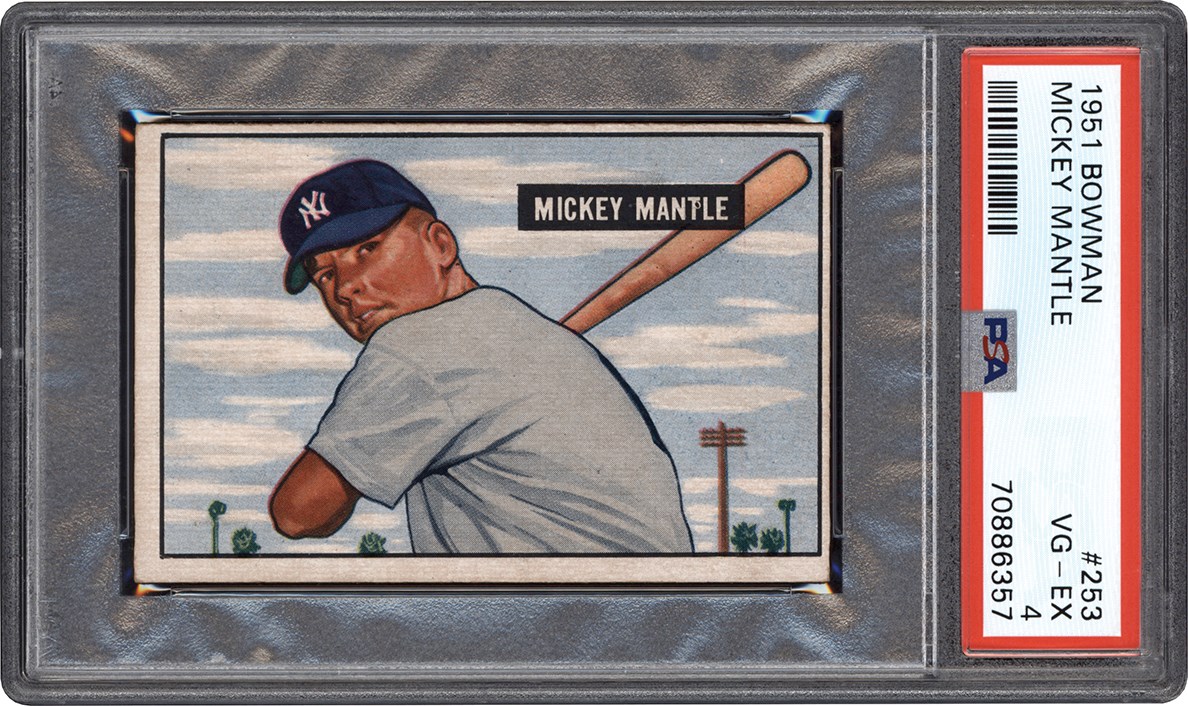 - 51 Bowman Baseball #253 Mickey Mantle Rookie Card PSA VG-EX 4