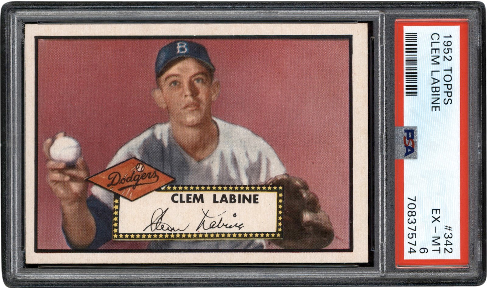 - 1952 Topps #342 Clem Labine PSA EX-MT 6 - Newly Discovered Example