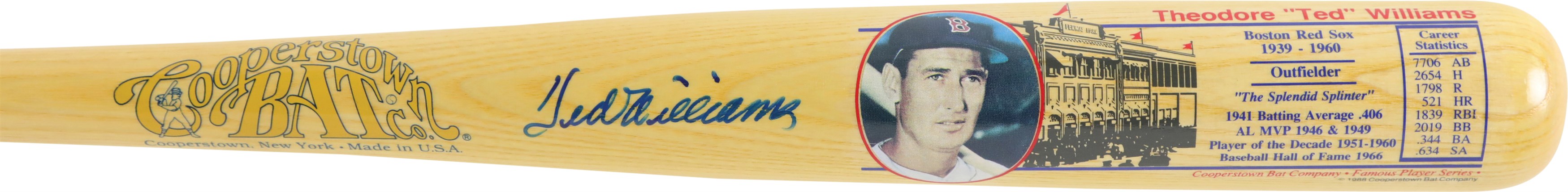 - Ted Williams Signed Commemorative Bat (JSA)