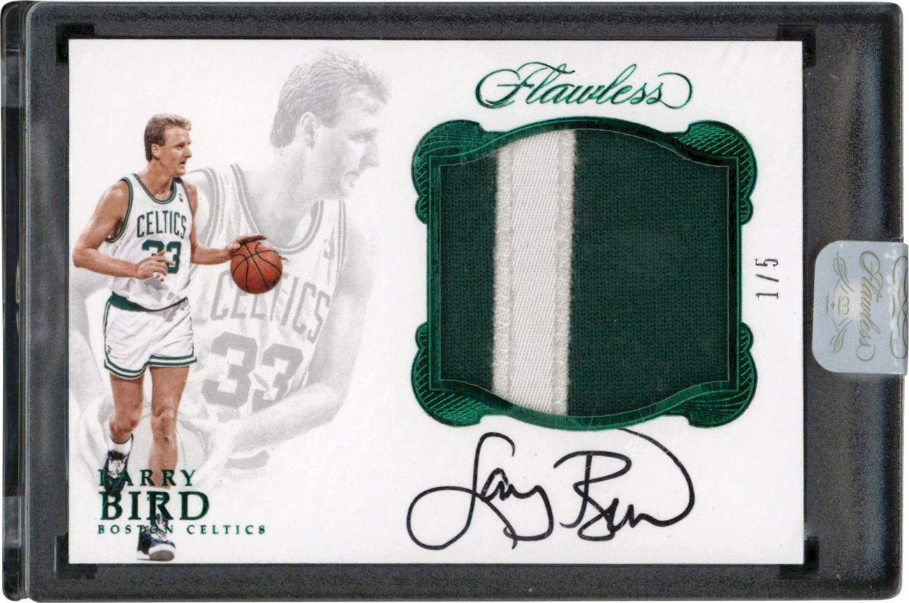 2016-2017 Flawless Basketball Star Swatch Signatures Emerald #SS-LBI Larry Bird Game Used Patch Autograph #1/5