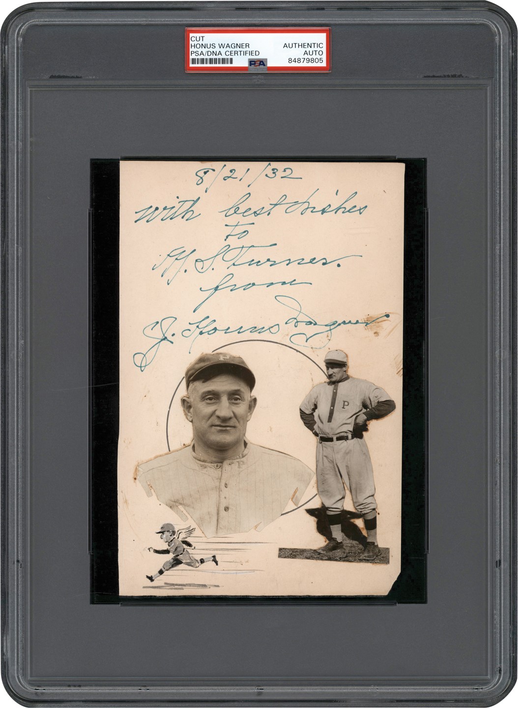Baseball Autographs - Honus Wagner Signed Page w/Vintage Photographs (PSA)