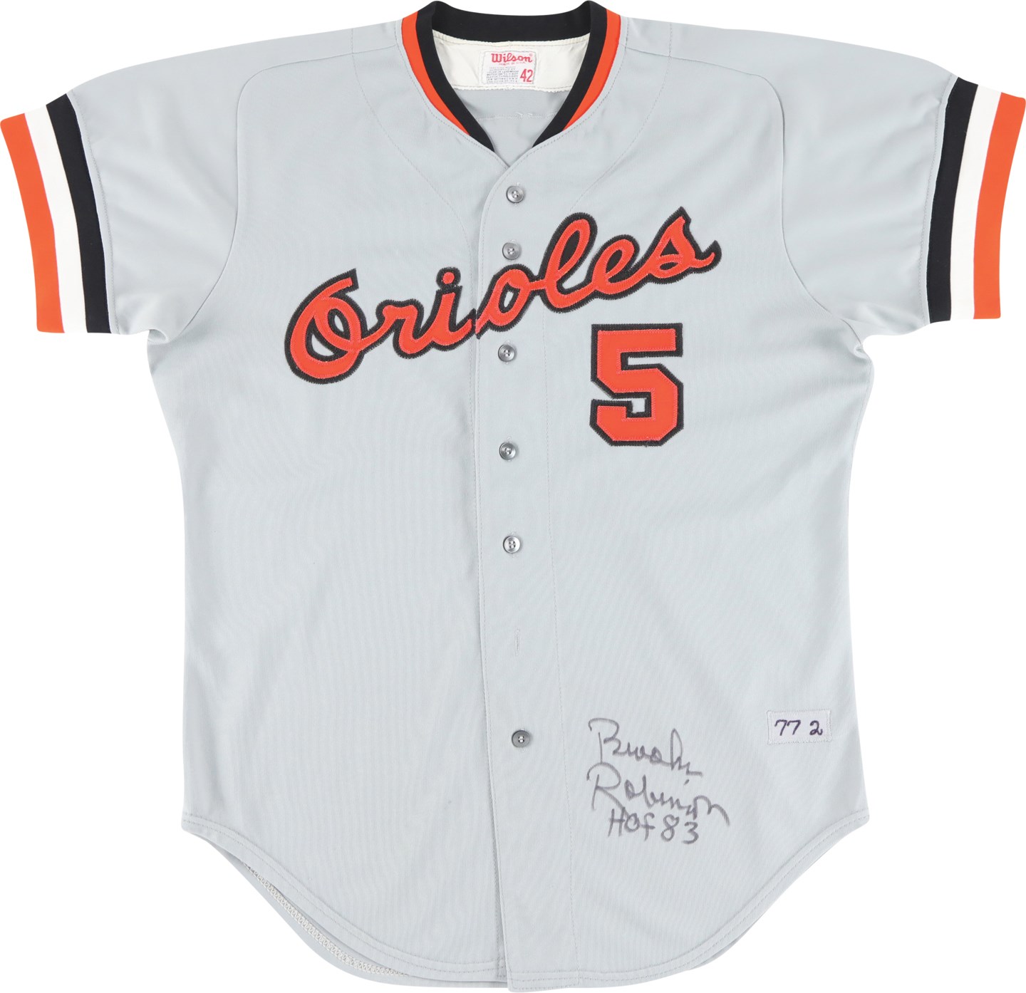 Baseball Equipment - 1977 Brooks Robinson Baltimore Orioles Signed Game Worn Jersey (MEARS A10)