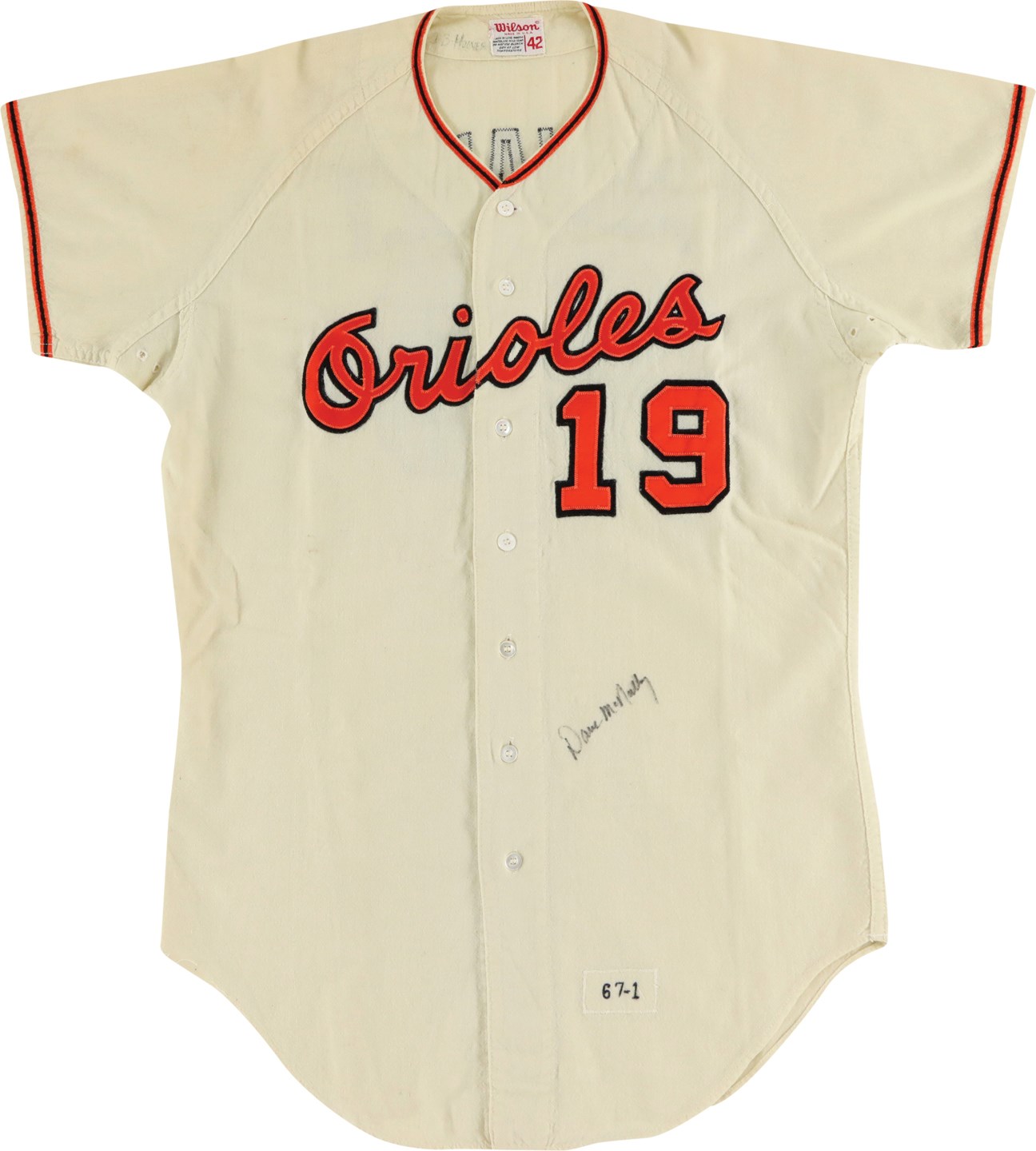 Baseball Equipment - 1967 Dave McNally Baltimore Orioles Signed Game Worn Jersey