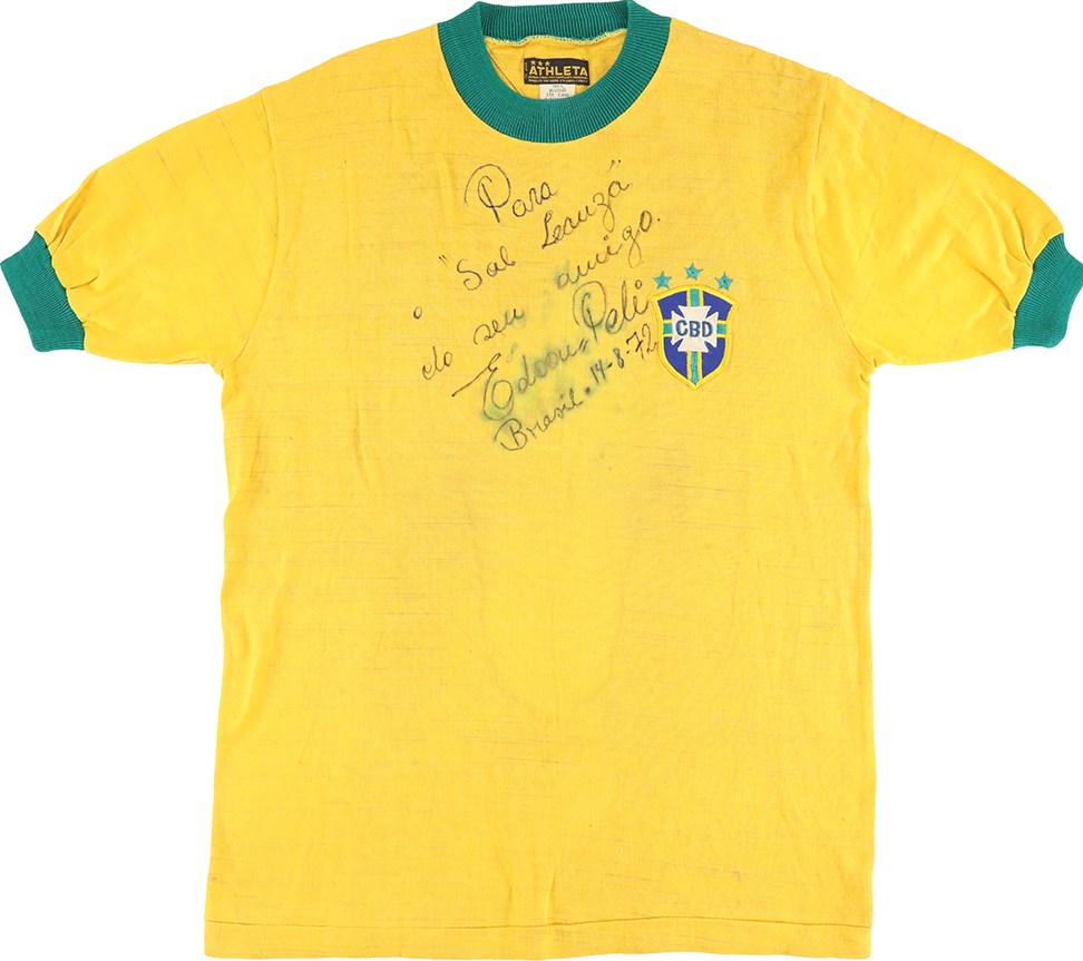 1970-1971 Pele Brazil Signed Game Worn Jersey Inscribed and Gifted to Director of "Pelé: The Master and His Method" Documentary (MEARS & PSA)