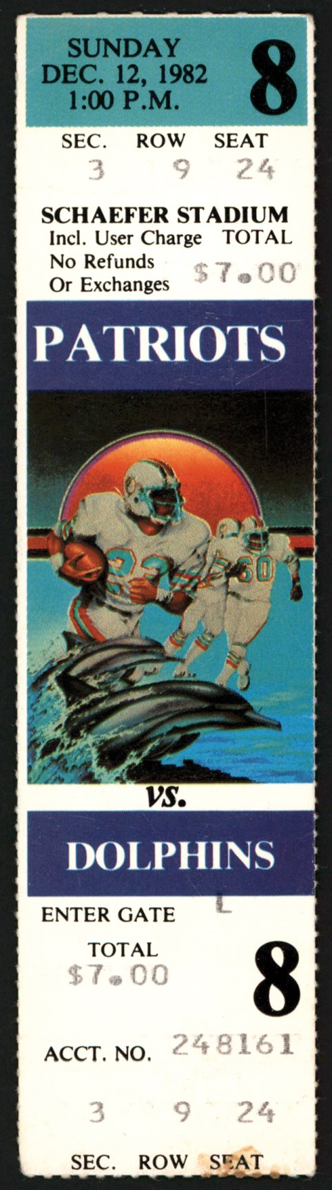 - 1982 Patriots vs Dolphins Snowplow Game Ticket