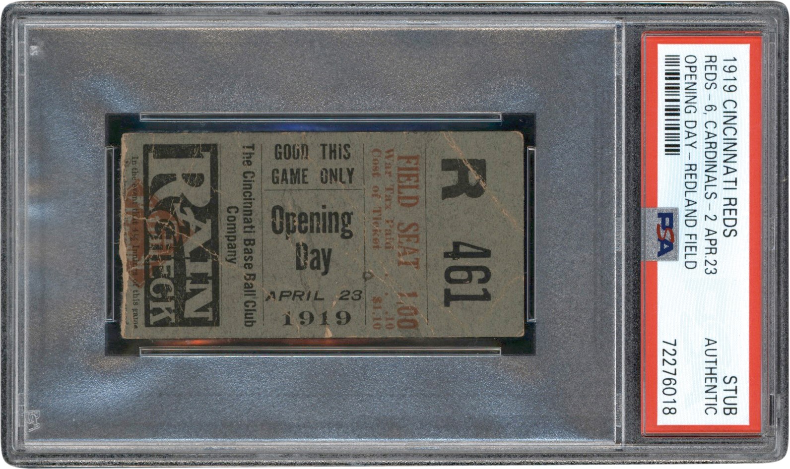 Only Known 1919 Cincinnati Reds Opening Day Ticket from Championship Season (PSA)