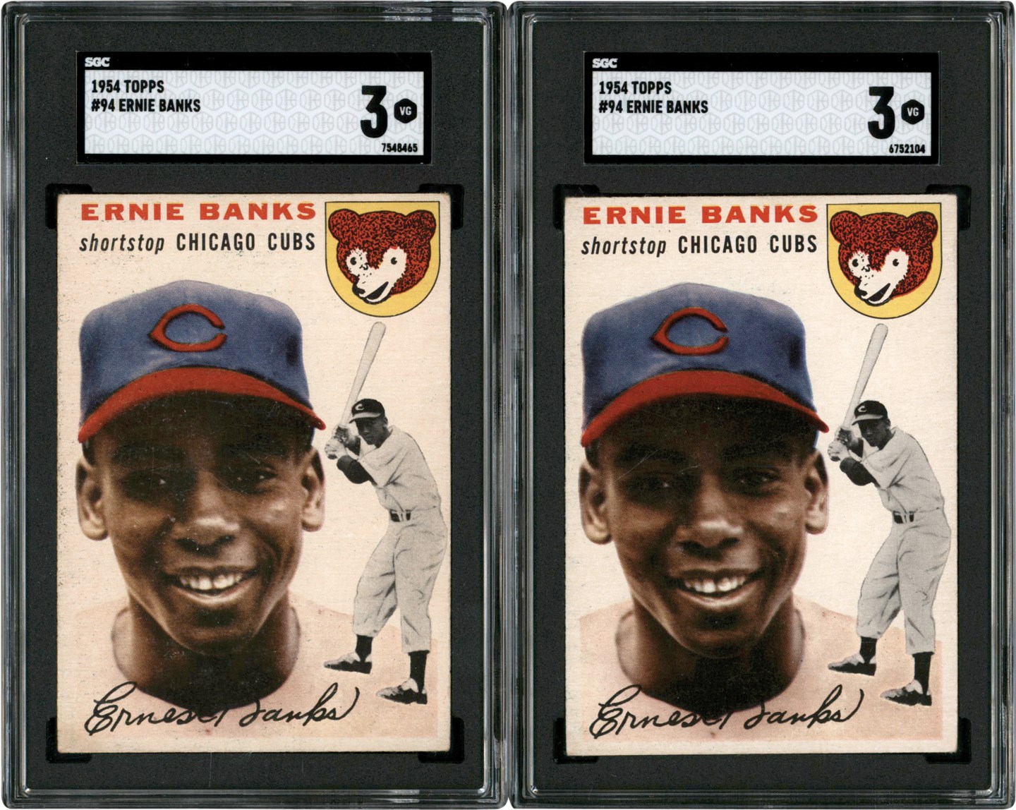 - 1954 Topps #94 Ernie Banks Rookie Card Pair (2) Both SGC VG 3