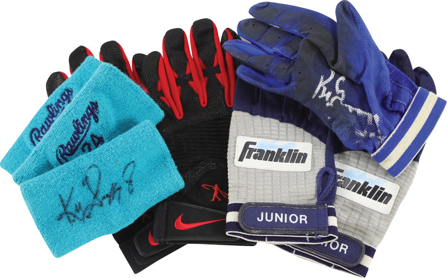 Baseball Equipment - Ken Griffey Jr. Mariners & Reds Game Used Batting Gloves & Wristbands Collection (Griffey Jr. COA & PSA)