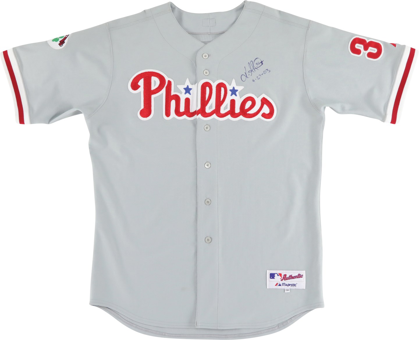Baseball Equipment - 2004 Kevin Millwood Philadelphia Phillies Signed Game Worn Jersey with Tug/Pope Patch (LOA)