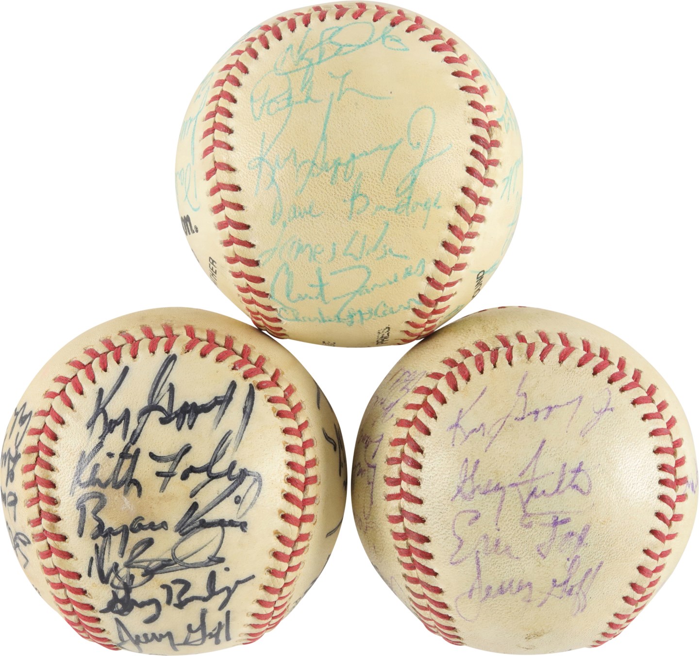 Baseball Autographs - 1988 Vermont Mariners Team-Signed Baseball Trio w/Griffey Jr. Pre-Rookie Autos
