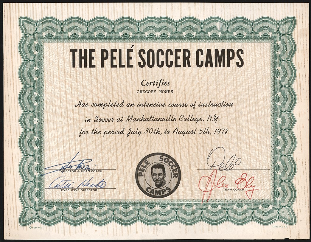 1978 Pele Signed Soccer Camp Certificate (PSA)