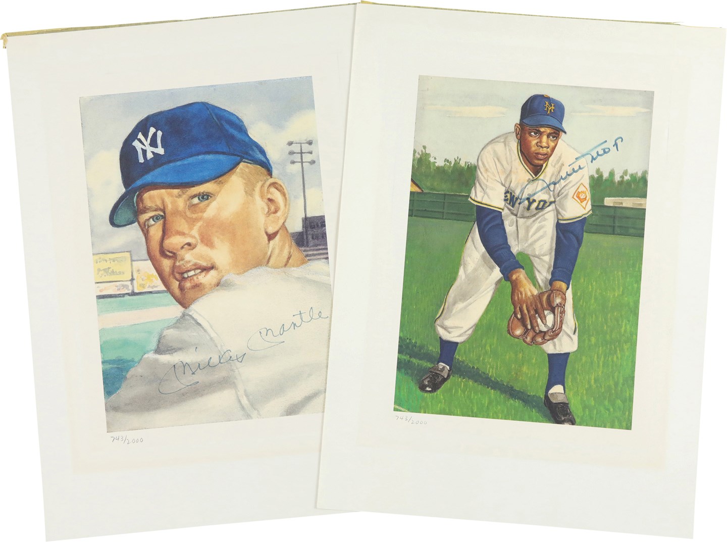 Baseball Autographs - Mickey Mantle & Willie Mays Signed Limited Edition Lithographs
