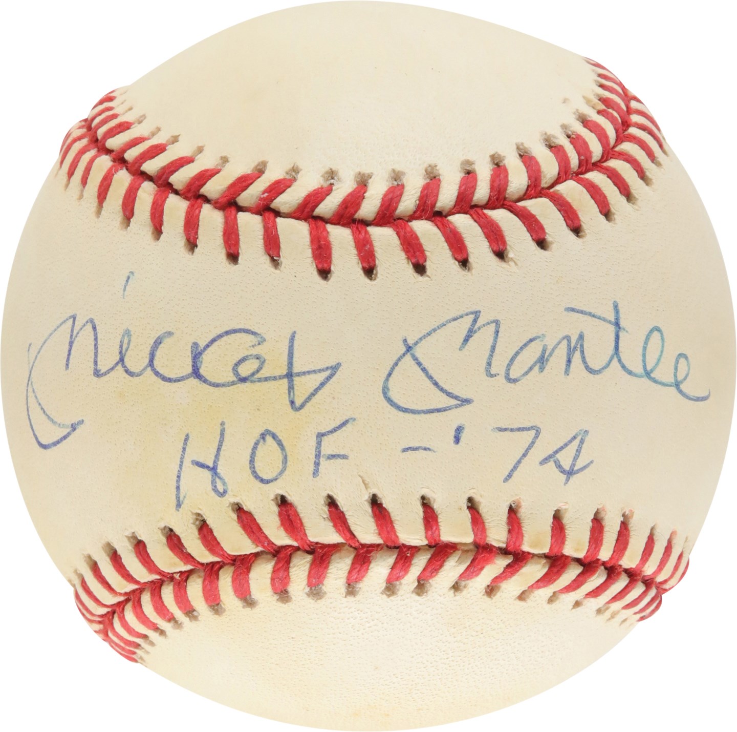 Mantle and Maris - Mickey Mantle "HOF '74" Single-Signed Baseball (PSA)