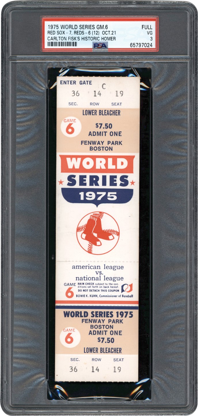 1975 World Series Game 6 Carlton Fisk Historic Home Run Full Ticket PSA VG 3