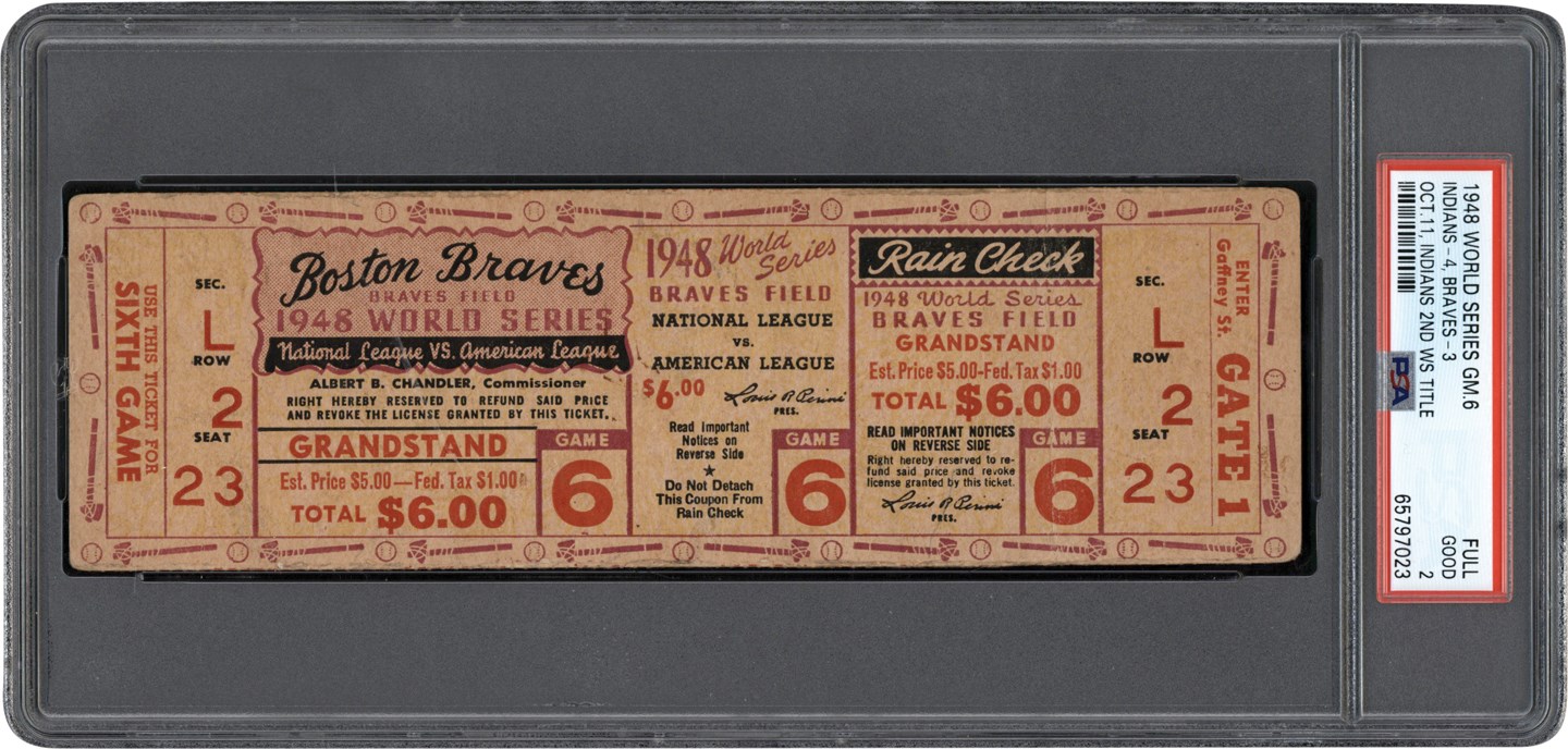 1948 World Series Game 6 Full Ticket PSA GD 2