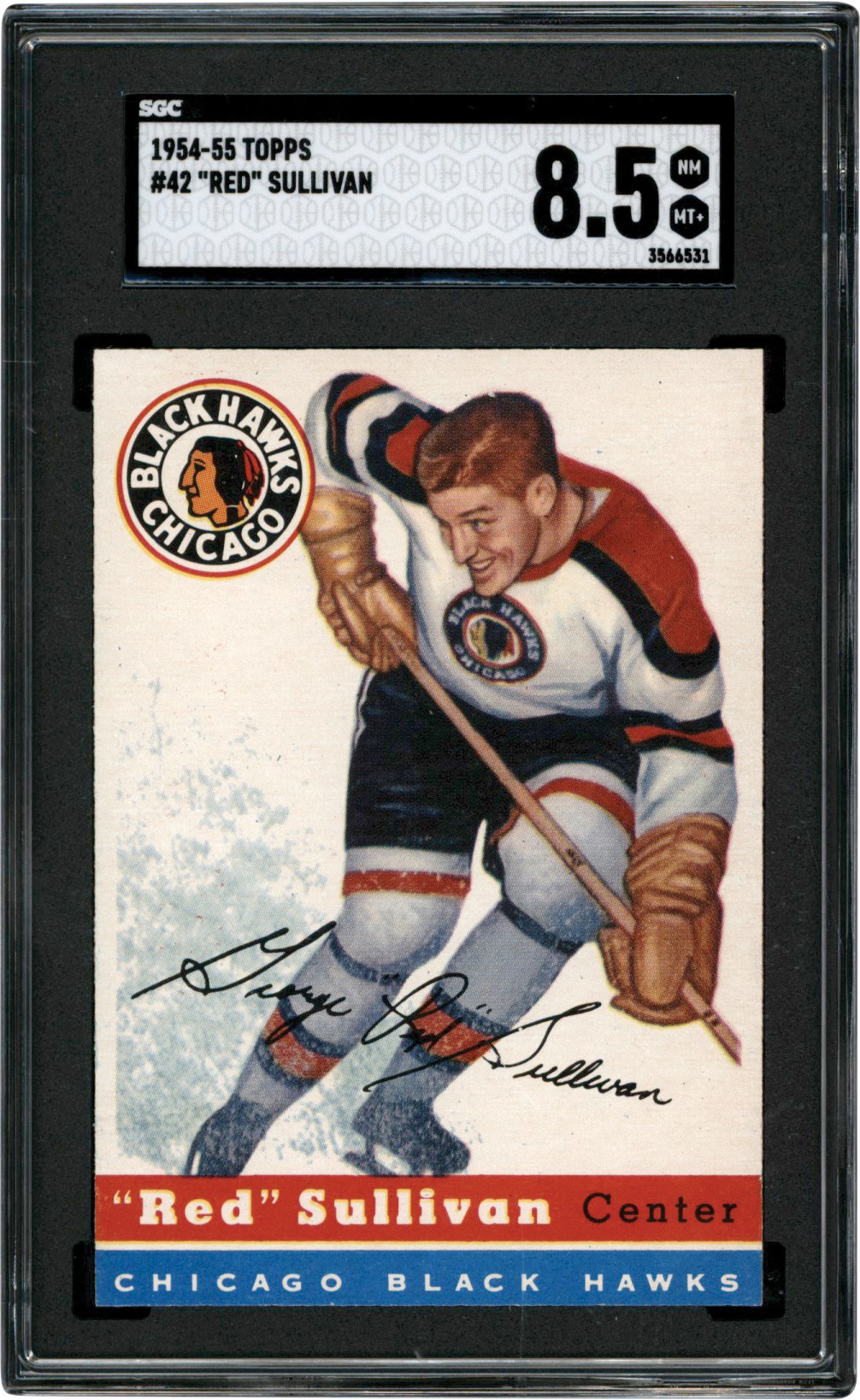 - 1954-1955 Topps Hockey #42 Red Sullivan SGC NM-MT+ 8.5