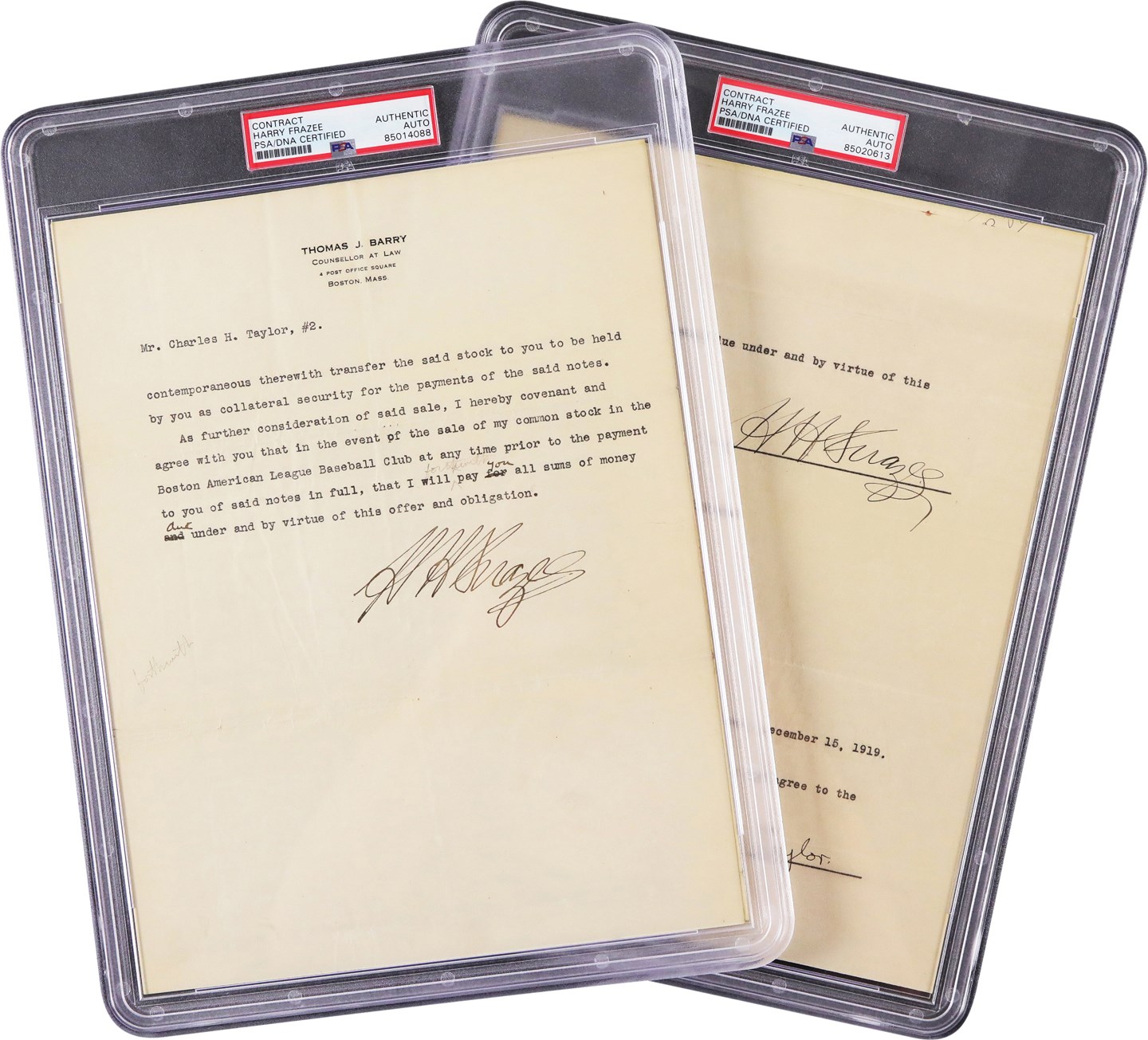 1919 Harry Frazee Signed Purchase Agreement for 1,500 Shares of Boston Red Sox Preferred Stock – Prelude to the Sale of Ruth’s Contract (ex-Barry Halper Collection)