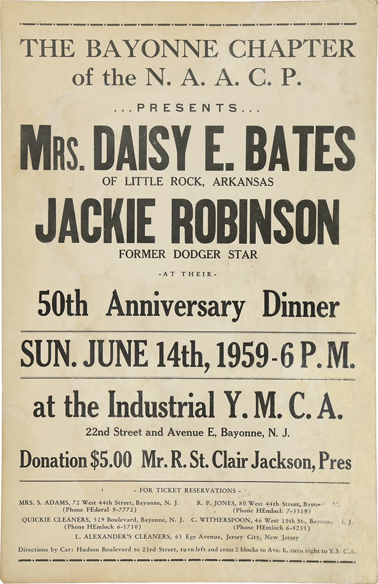 - Rare 1959 Bayonne N.A.A.C.P "50th Anniversary Dinner" Broadside Featuring Jackie Robinson & Daisy E. Bates
