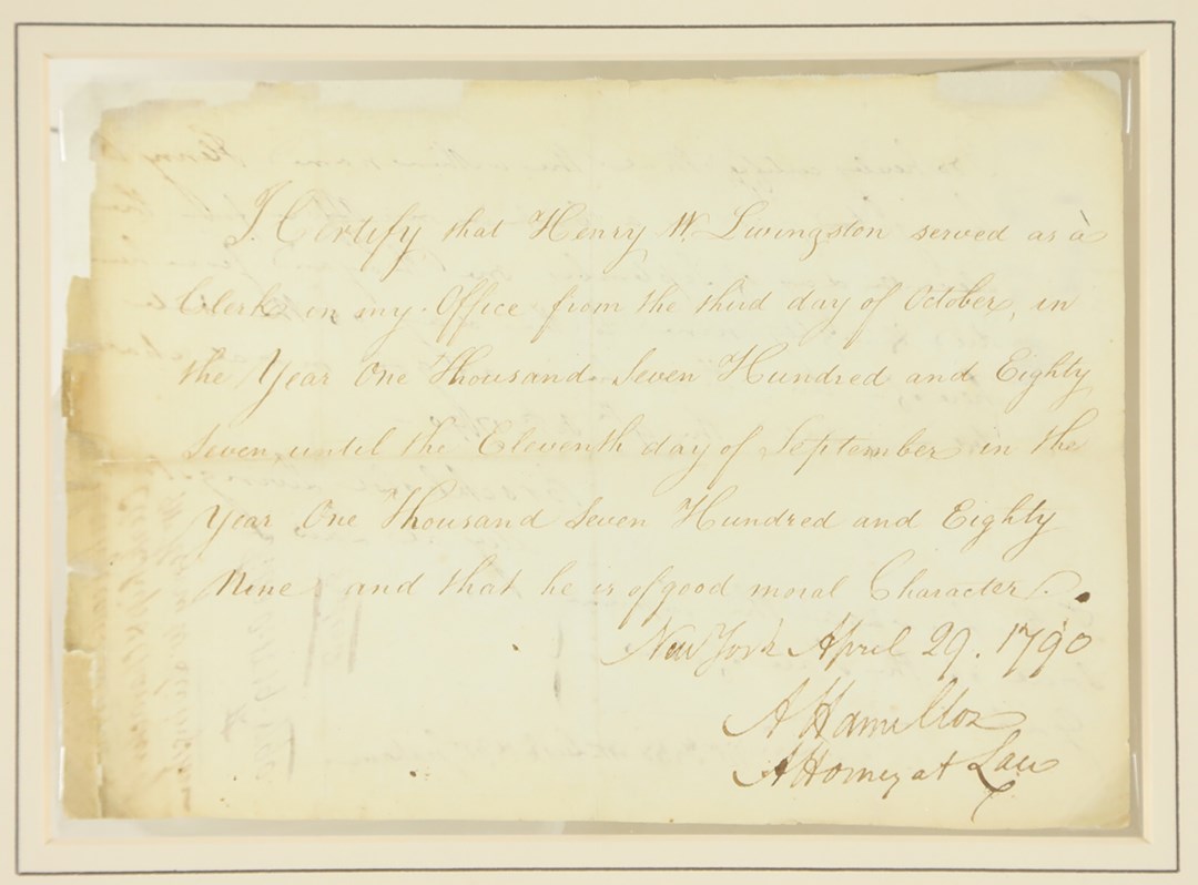 1790 Alexander Hamilton Signed Recommendation Letter as Secretary of the Treasury (PSA)
