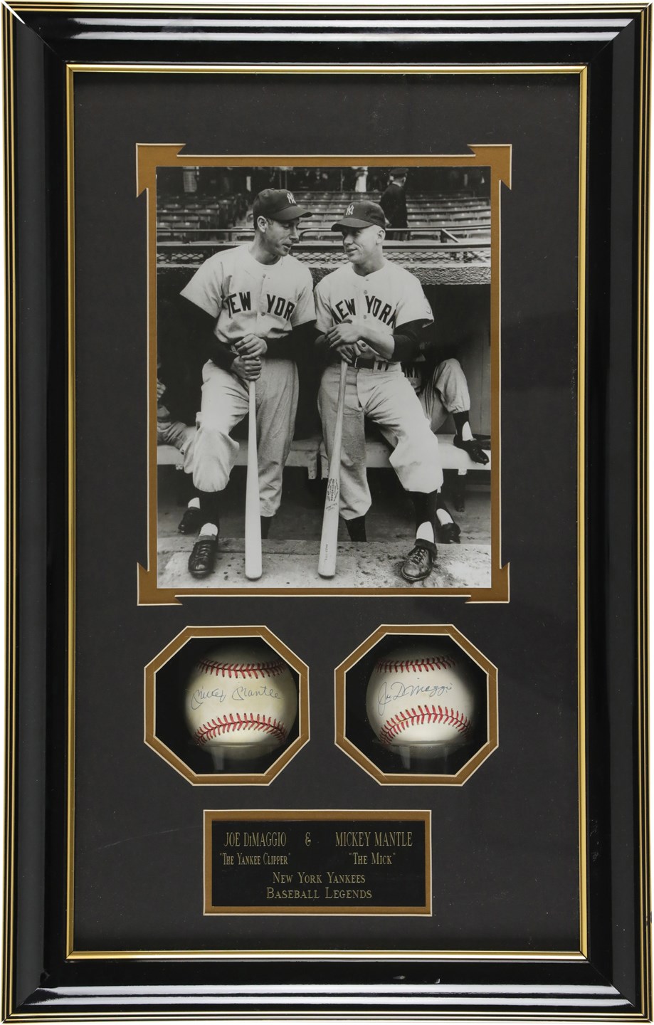Mickey Mantle & Joe DiMaggio Single-Signed Baseballs Display (PSA)