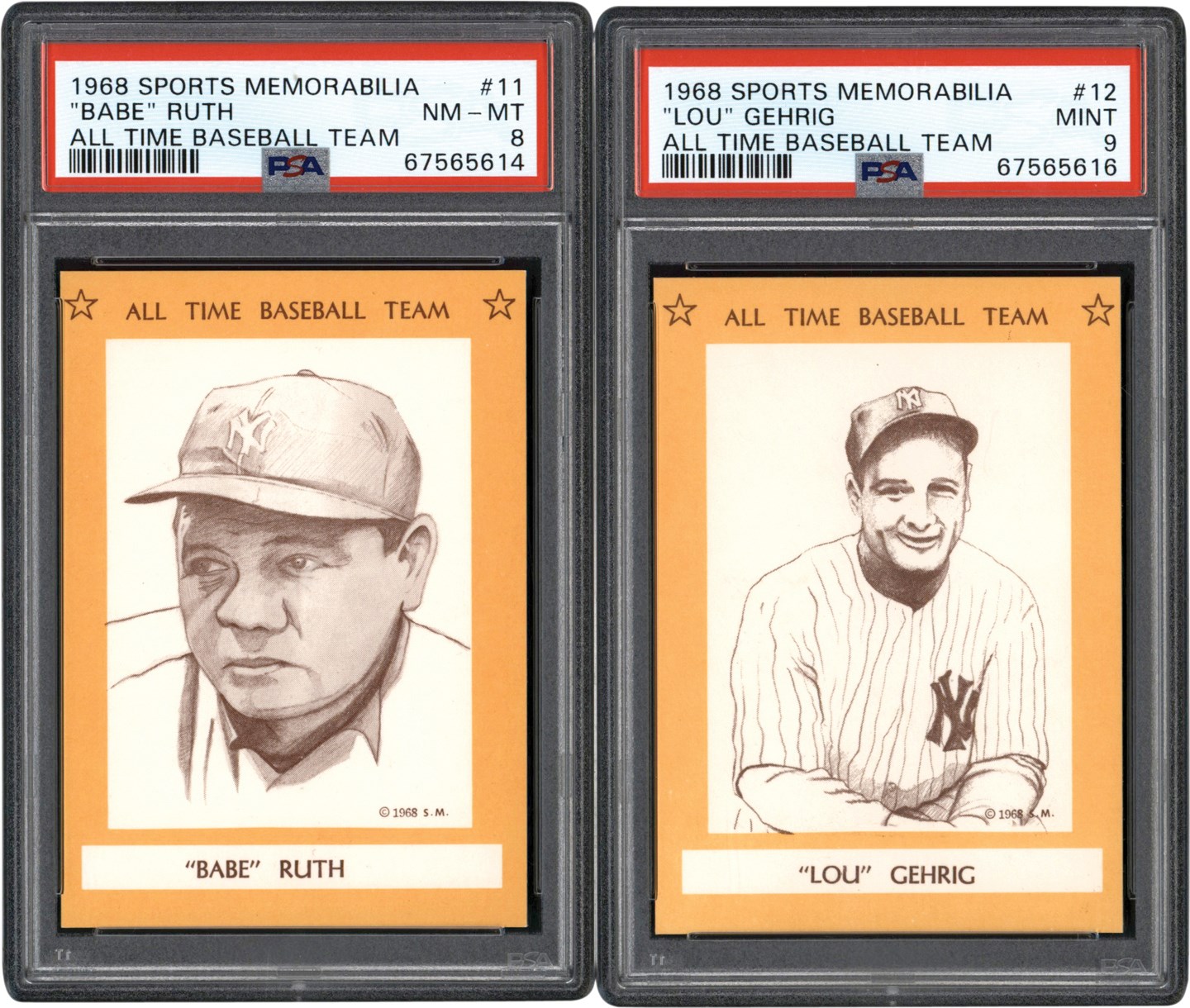 - 1968 Sports Memorabilia Babe Ruth & Lou Gehrig PSA High-Grade Duo (2)