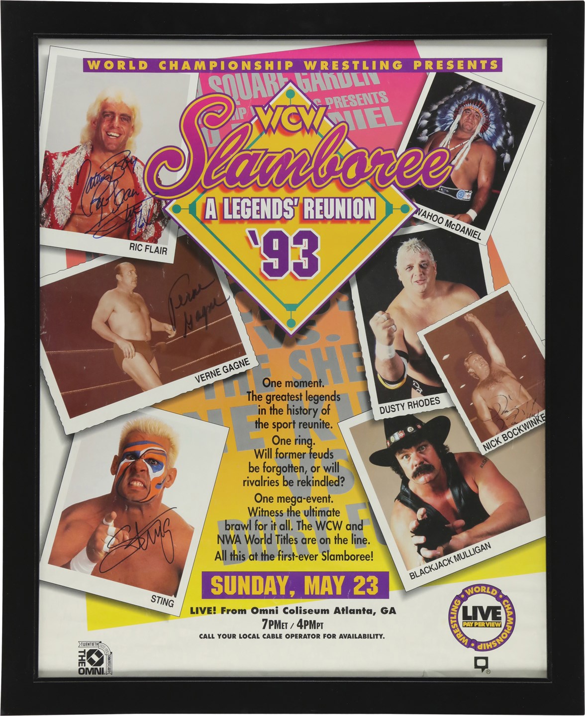 1993 WCW Slamboree Wrestling Poster Signed by Ric Flair and Others