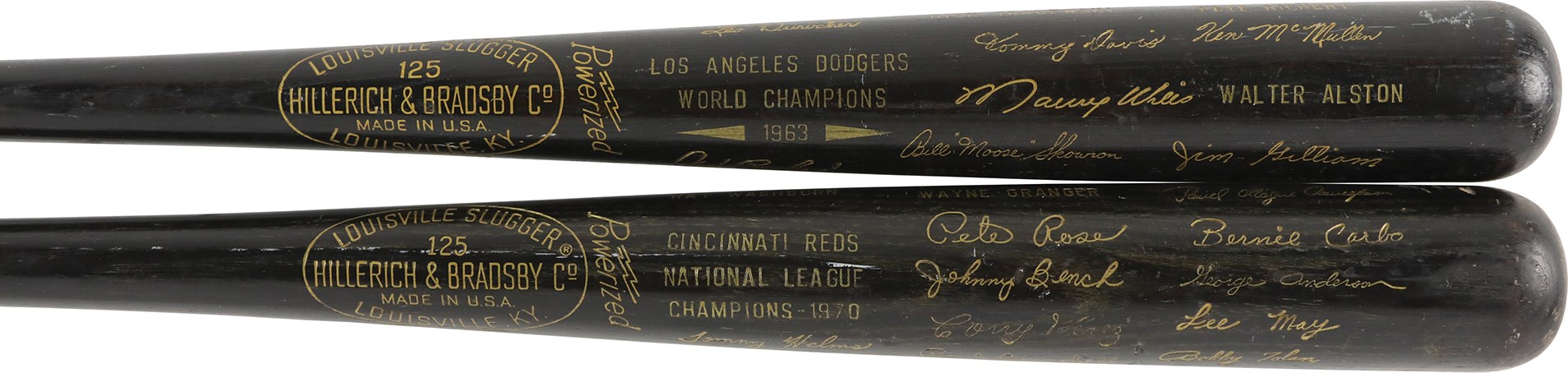- Pair of H&B Black Bats - 1963 Los Angeles Dodgers & 1970 Cincinnati Reds