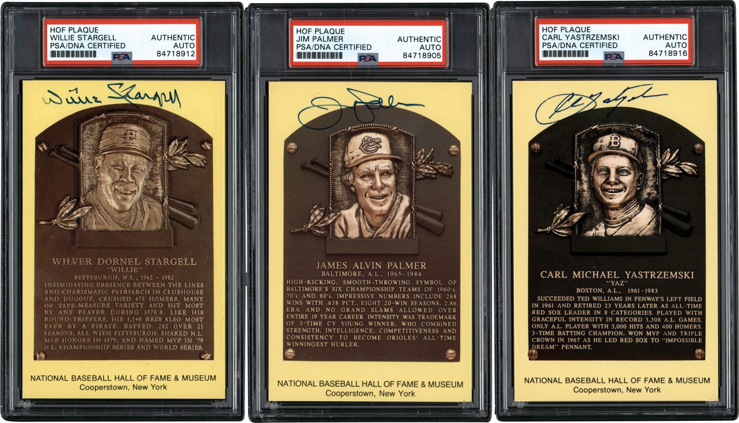 Baseball Autographs - Signed Yellow Hall of Fame Postcard Collection (18) - Each Encapsulated by PSA