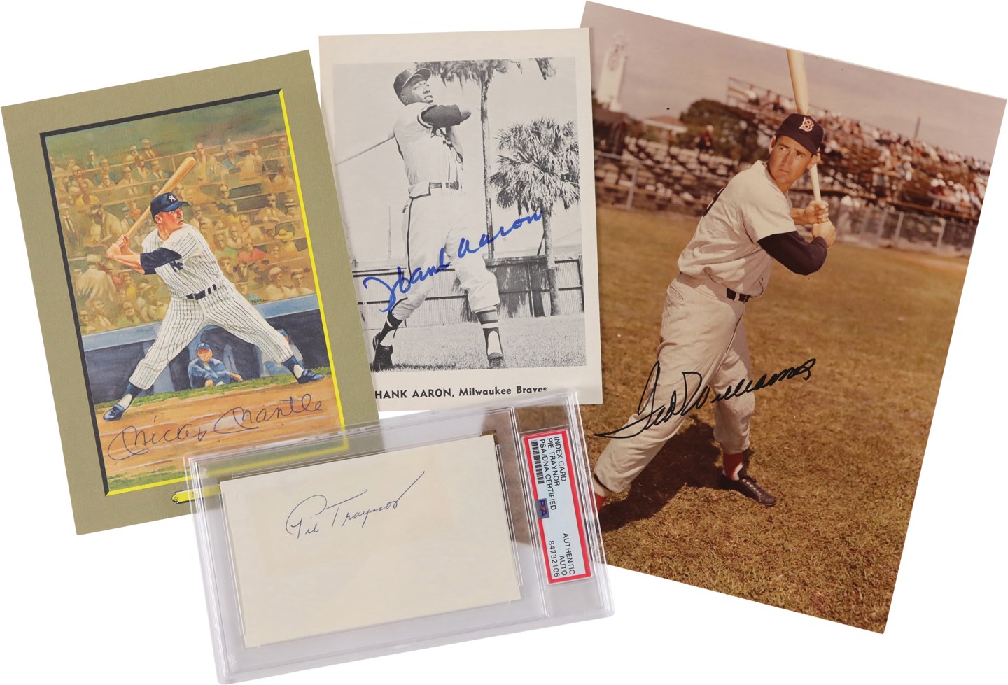 - Hall of Fame and Stars Autograph Collection (13) w/Ted Williams, Mickey Mantle & Hank Aaron (PSA Individual LOAs for Each)