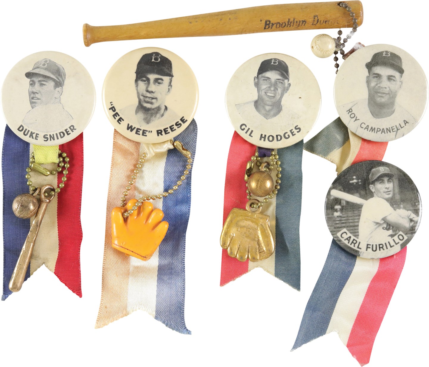 Vintage Brooklyn Dodgers Player Pin Collection (14) - All with Ribbons