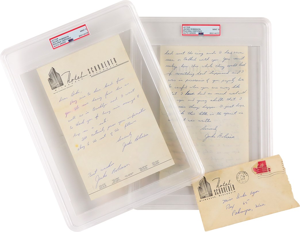 - 1954 Pair of Extraordinary Jackie Robinson Handwritten Letters to Obsessed Female Fan - "You Must Realize How This Whole Thing Could Look if Something Had Happened and I was in Possession of Your Property" - Four Robinson Signatures in Total (PSA)
