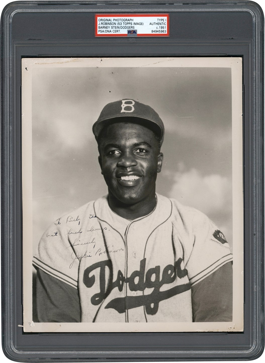 - rca 1951 Jackie Robinson Signed Original Photograph Used for 1953 Topps Card to Teammate Billy Cox (PSA Type I)