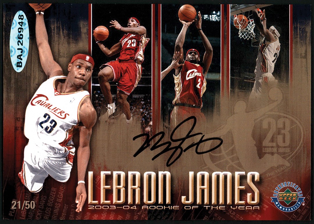 Basketball Cards - 03-04 LeBron James Signed Rookie of the Year Limited Edition Card #21/50 (UDA)