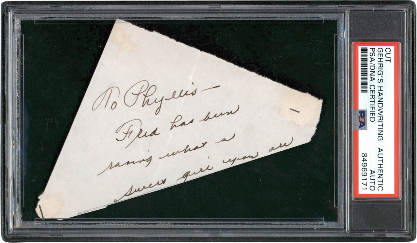 Ruth and Gehrig - Lou Gehrig Handwritten Note (PSA)