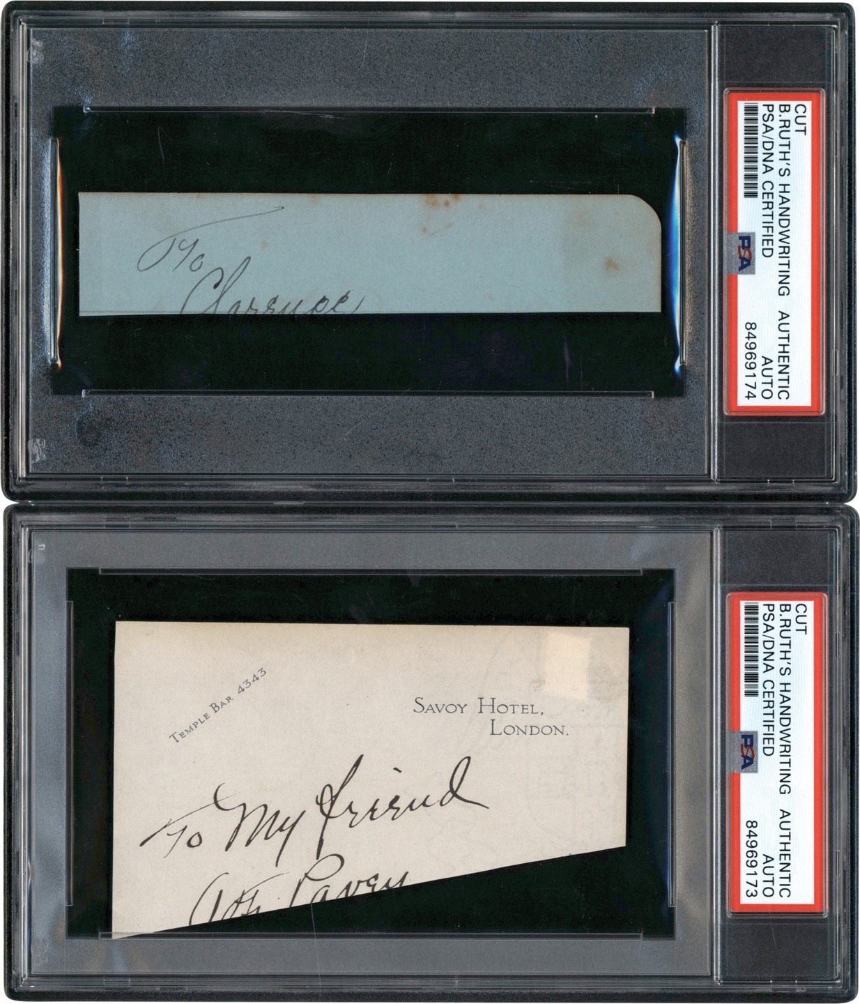 Babe Ruth Handwritten Inscriptions from Cut Autograph (PSA)