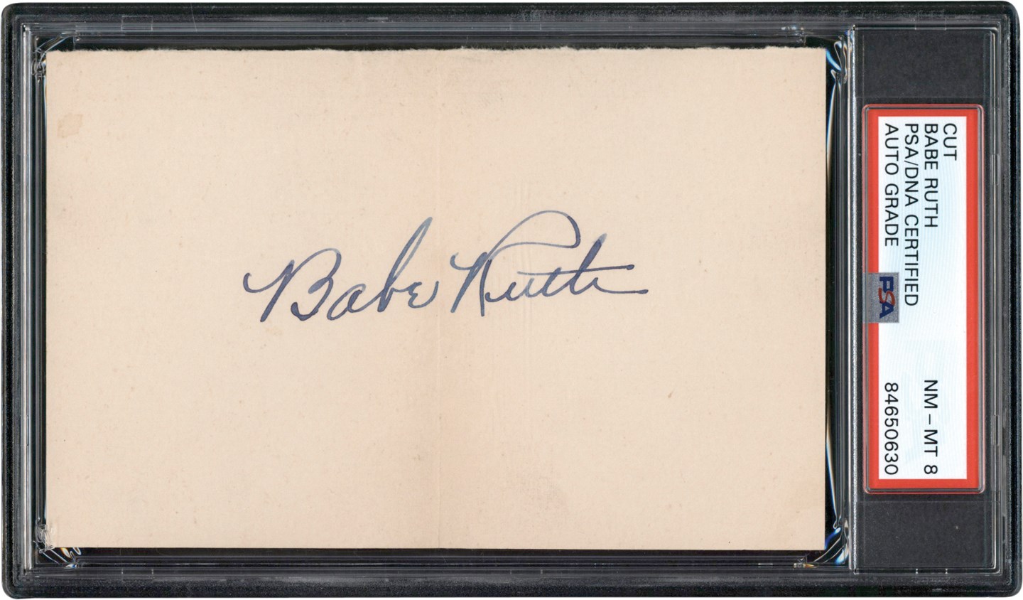 Ruth and Gehrig - Stunning Oversize Babe Ruth Autograph (PSA NM-MT 8)