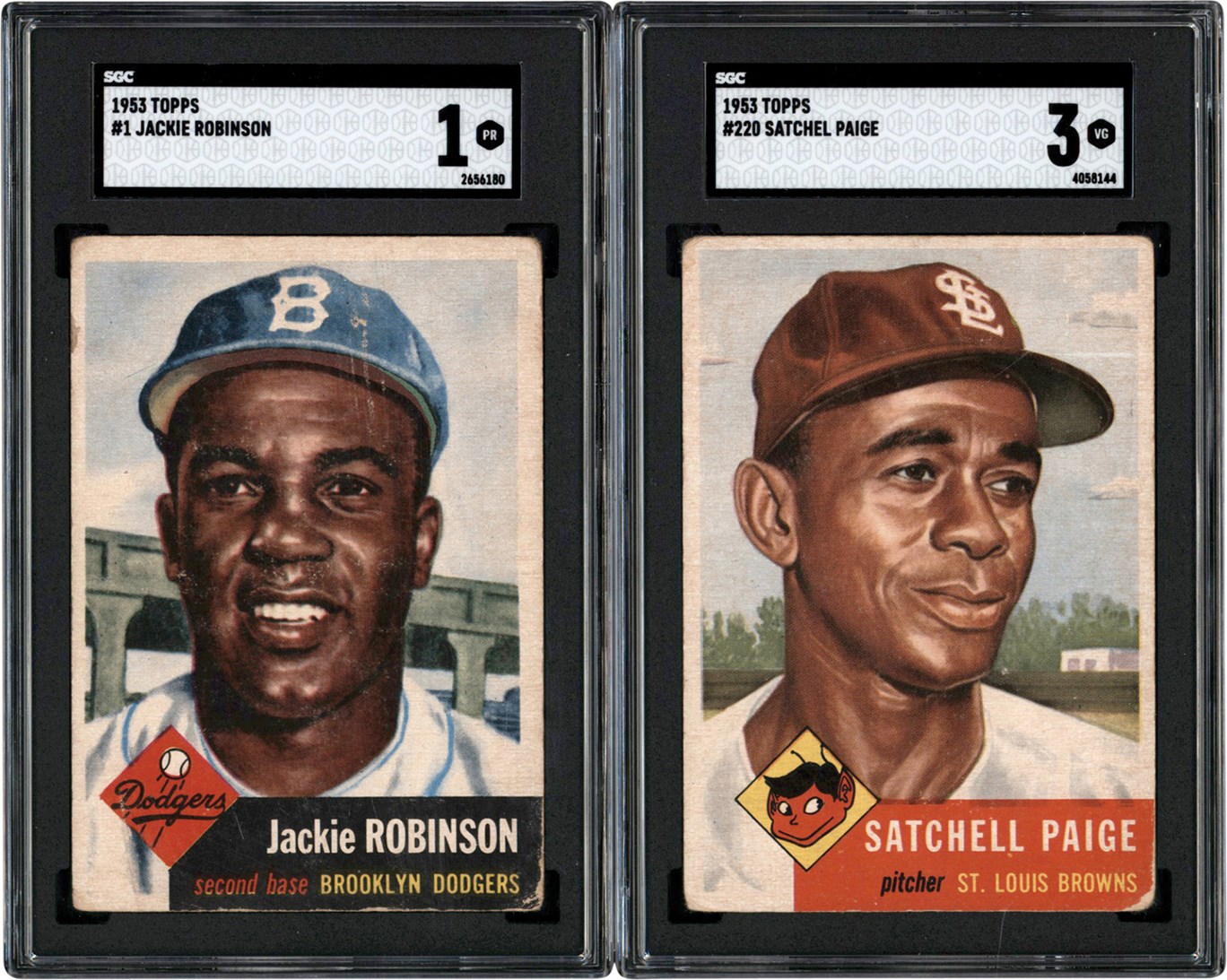 - 1953 Topps #1 Jackie Robinson & #220 Satchel Paige SGC Duo (2)
