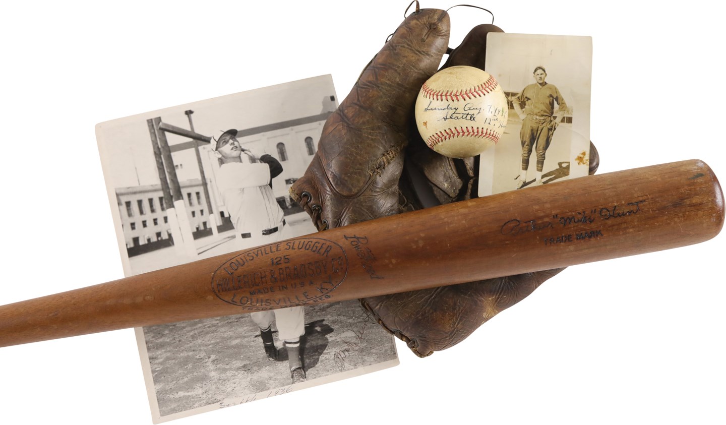 Baseball Equipment - 1920s-30s Mike Hunt Pacific Coast League Game-Used Collection - Bat, Glove, Ball & Photos
